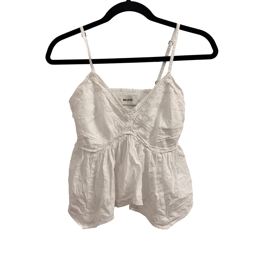 Cami Top Fairy Hollister Womens XS White Excellent Smocked Crochet Lace Peplum
